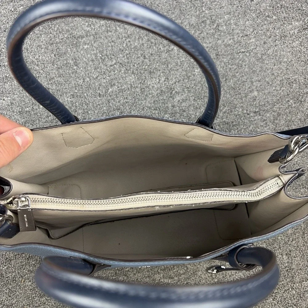 Michael Kors Mercer Medium Pebbled Leather Satchel Tote Bag Blue Purse Crossbody
